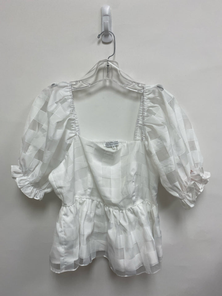 English Factory Size M White Checkered Puff Sleeve Ladies Top