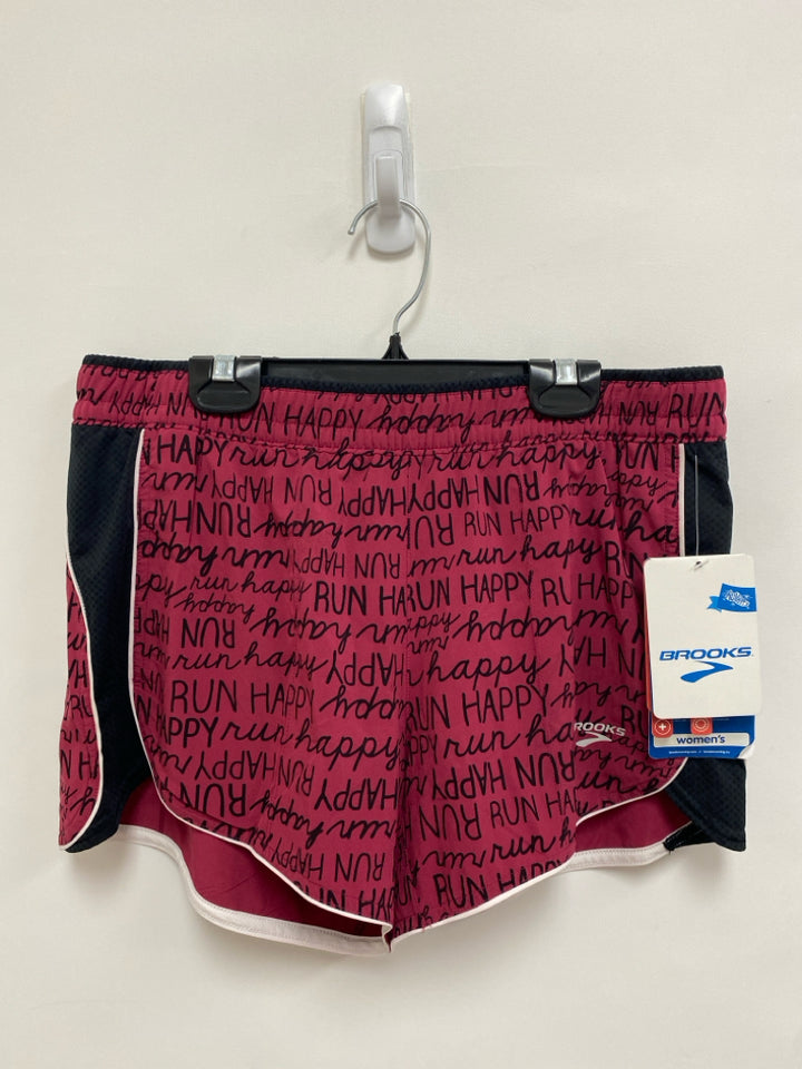 NWT Brooks Size M Raspberry Black Words Athletic Shorts