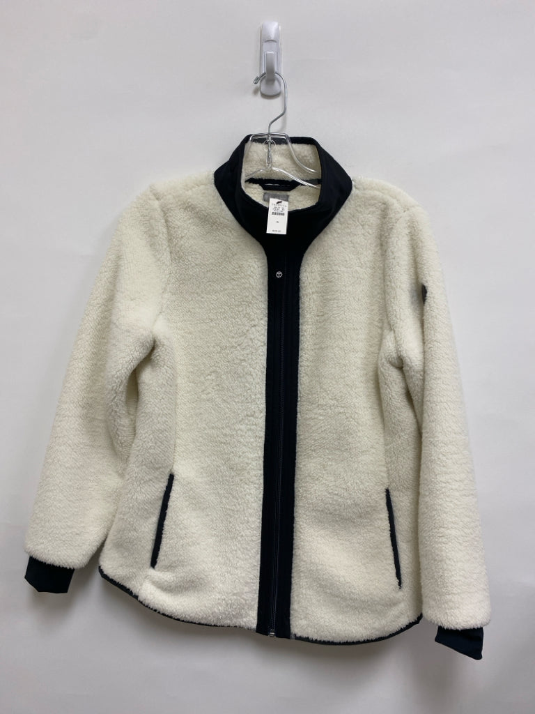 NWT Talbots Size S White Black Fuzzy Zip Down Ladies Jacket