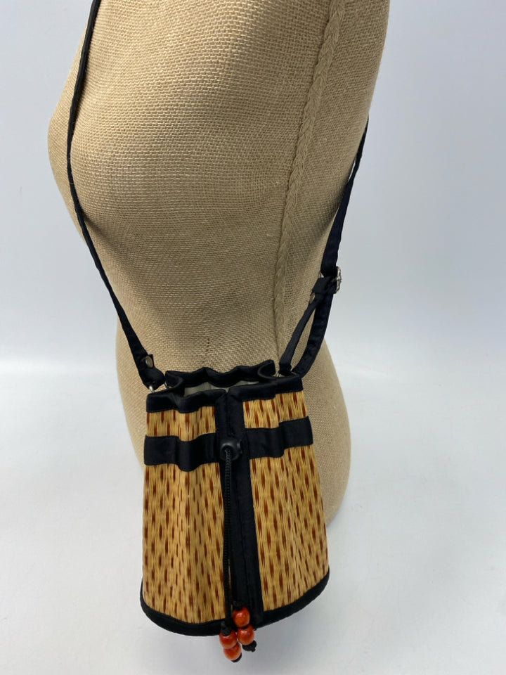 Baskets of Cambodia Brown Black Drawstring(s) Crossbody
