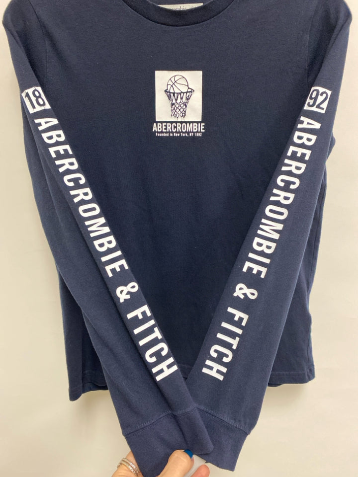 Abercrombie Kids SIZE 13/14 Navy White Long Sleeve Tee Boy&
