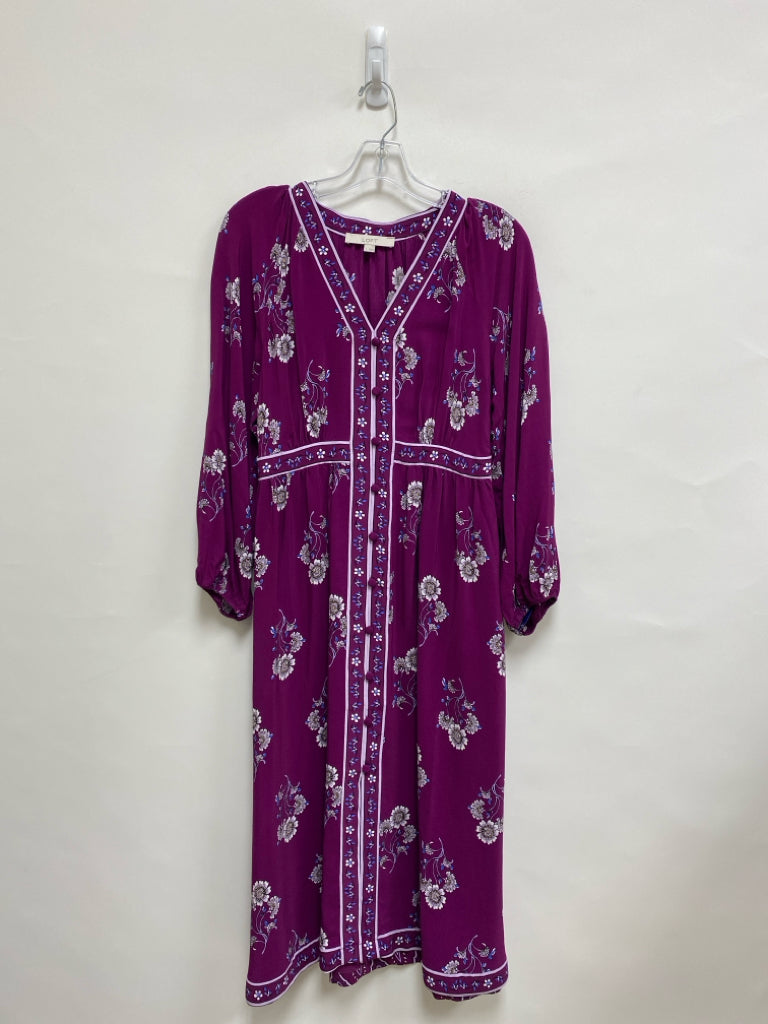 LOFT Size 4 Purple Lavender/White Flowers Long Sleeve Ladies Dress
