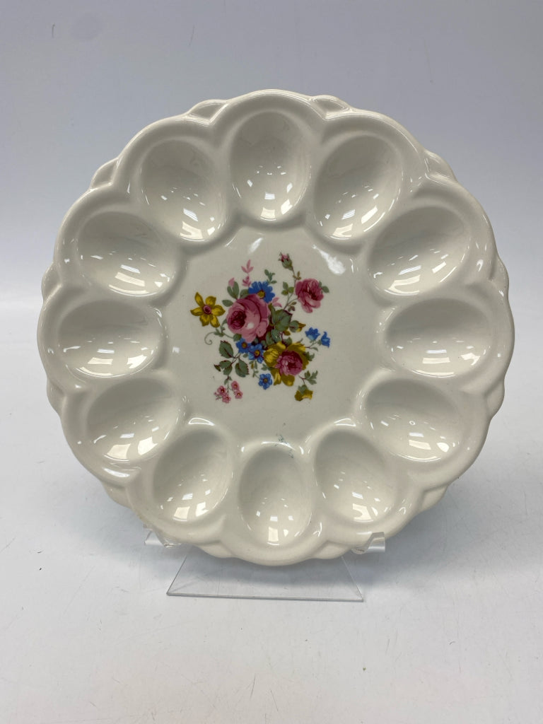 White Pink/Multi Flowers Serving Piece