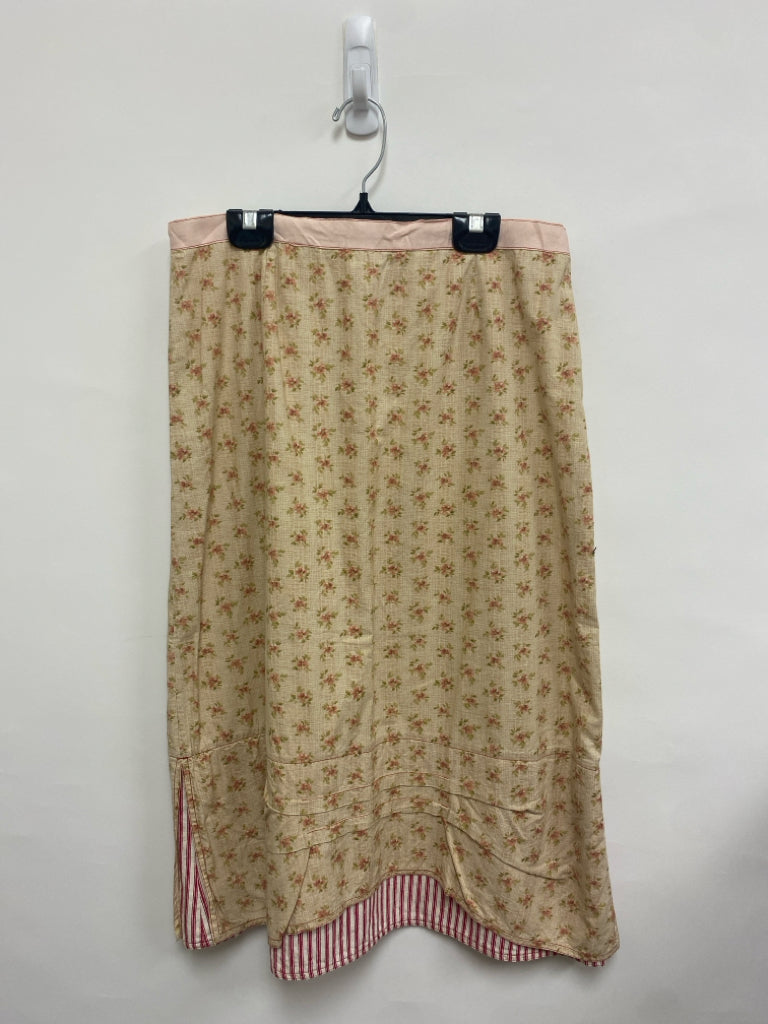 Size M Dusty Pink Green Floral Cotton Ladies Skirt