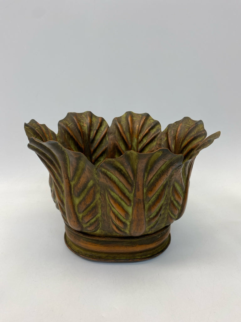 Bronze Green Leaves Metal Planter