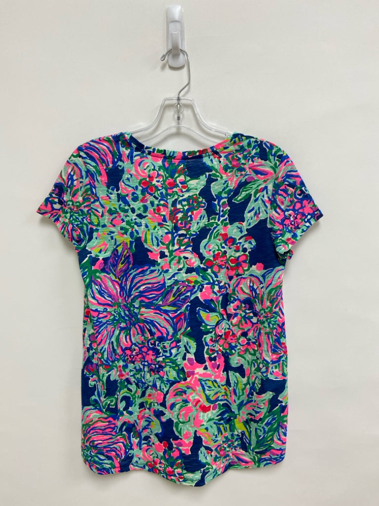 LILLY PULITZER Size S Pink/Blue Aqua/Multi Abstract V Neck Ladies Top