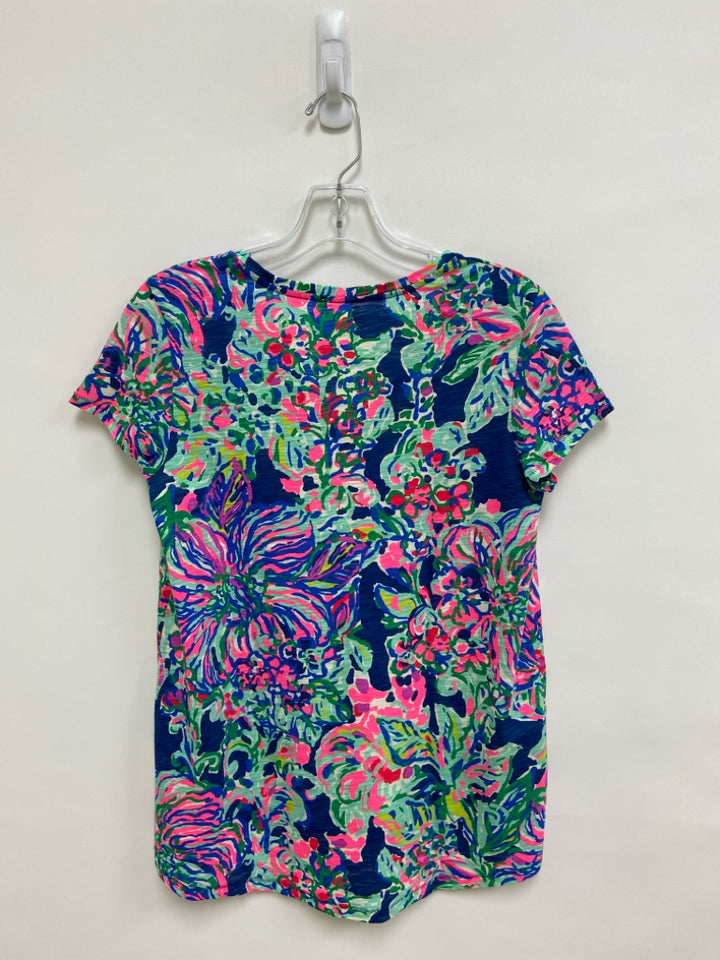 LILLY PULITZER Size S Pink/Blue Aqua/Multi Abstract V Neck Ladies Top