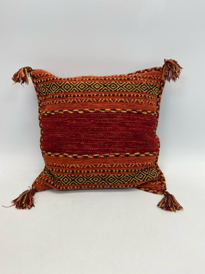 Red/Gold Burgundy/Orange Striped Pillow