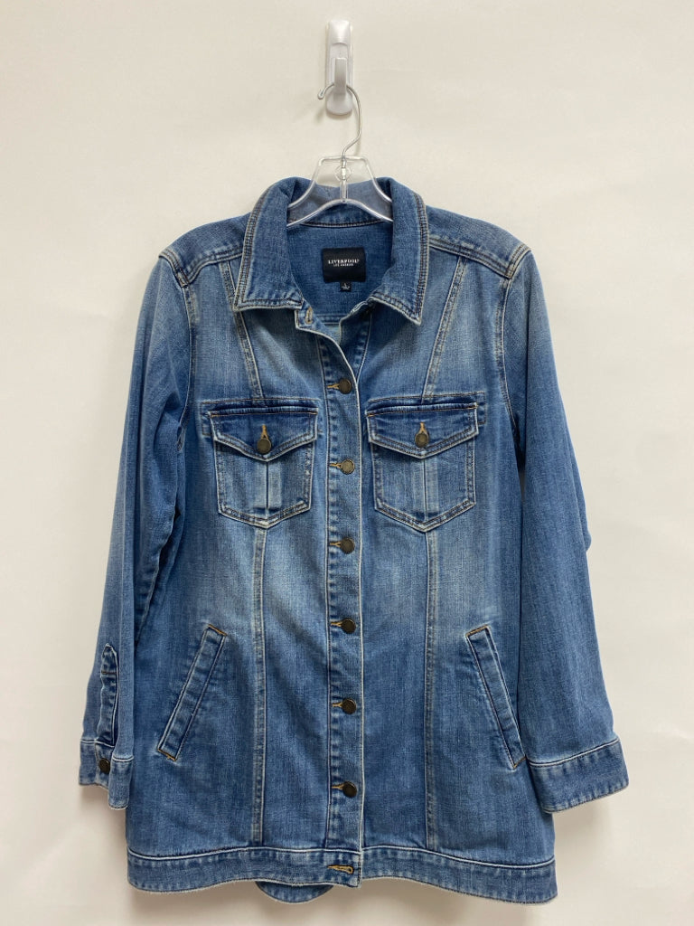 Liverpool Size L Faded Blue Button Down Ladies Jacket