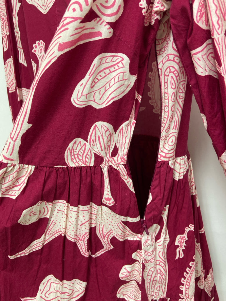 Oliphant Size S Cranberry Cream/Pink Abstract Tiered Ladies Dress