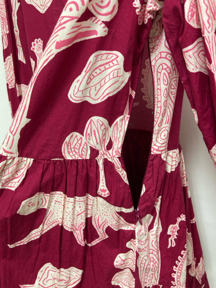 Oliphant Size S Cranberry Cream/Pink Abstract Tiered Ladies Dress