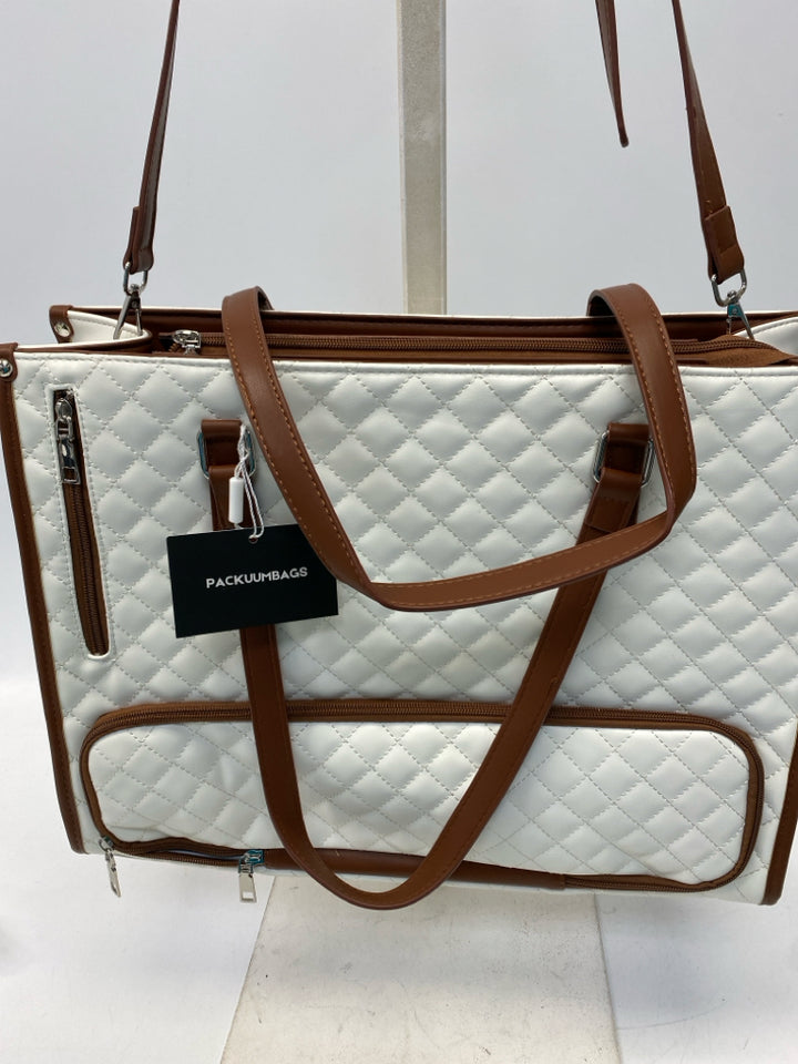 NWT White Brown Quilted Tote Bag