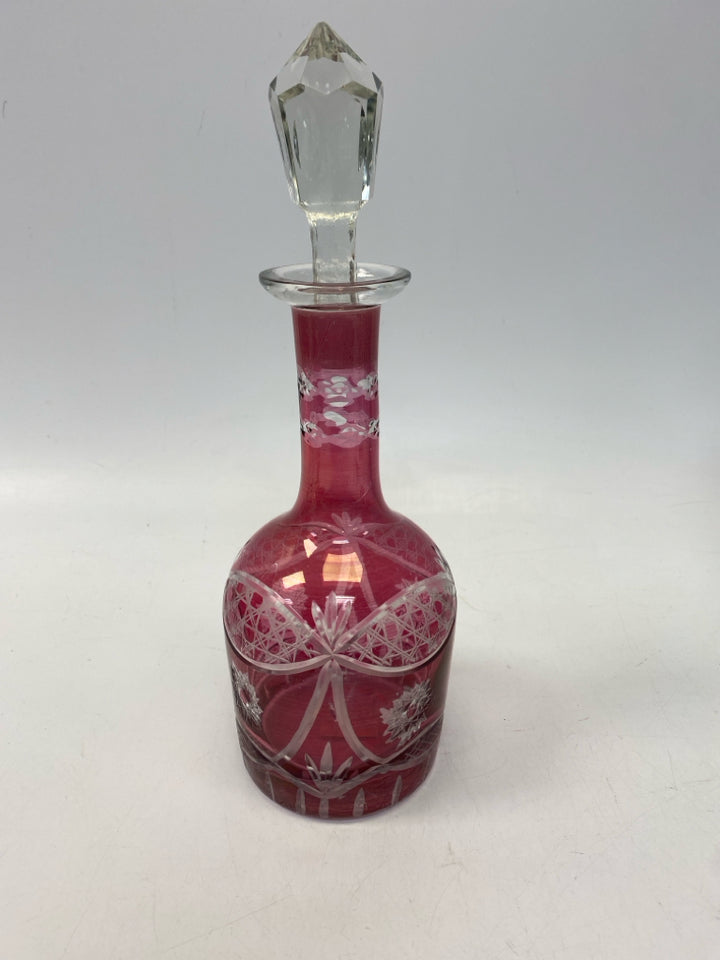 Cranberry Speckles Glass Decanter