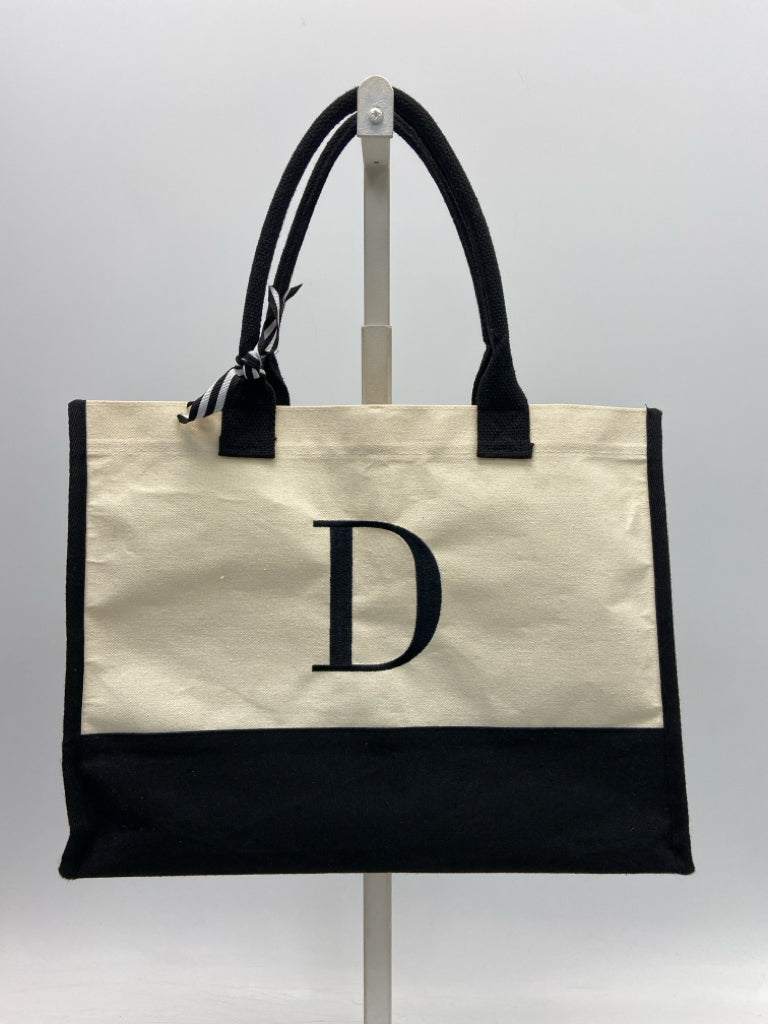 Beige Black Monogram Tote Bag