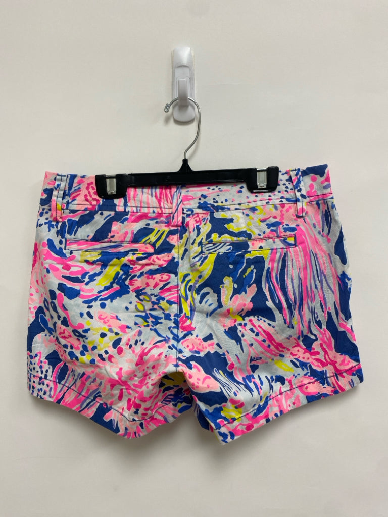 LILLY PULITZER Size 2 White/Pink Blue/Yellow Abstract Ladies Shorts