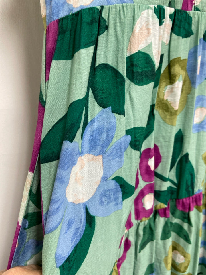 entro Size S Green Purple/Blue Flowers Ladies Dress