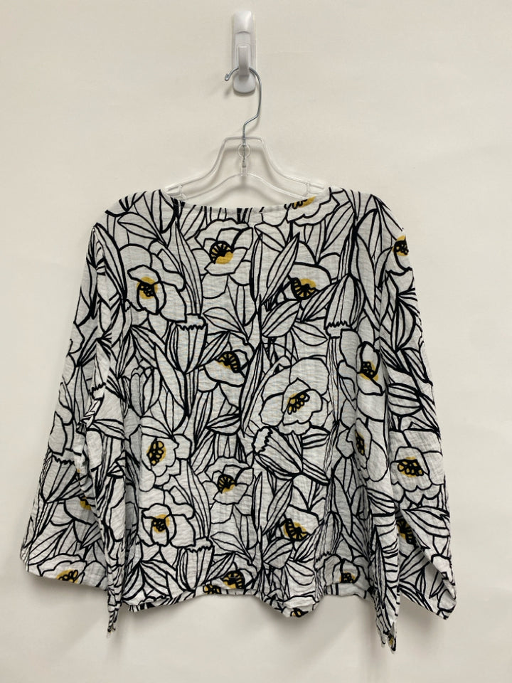 HabitaT Size L White Black/Yellow Flowers Ladies Top