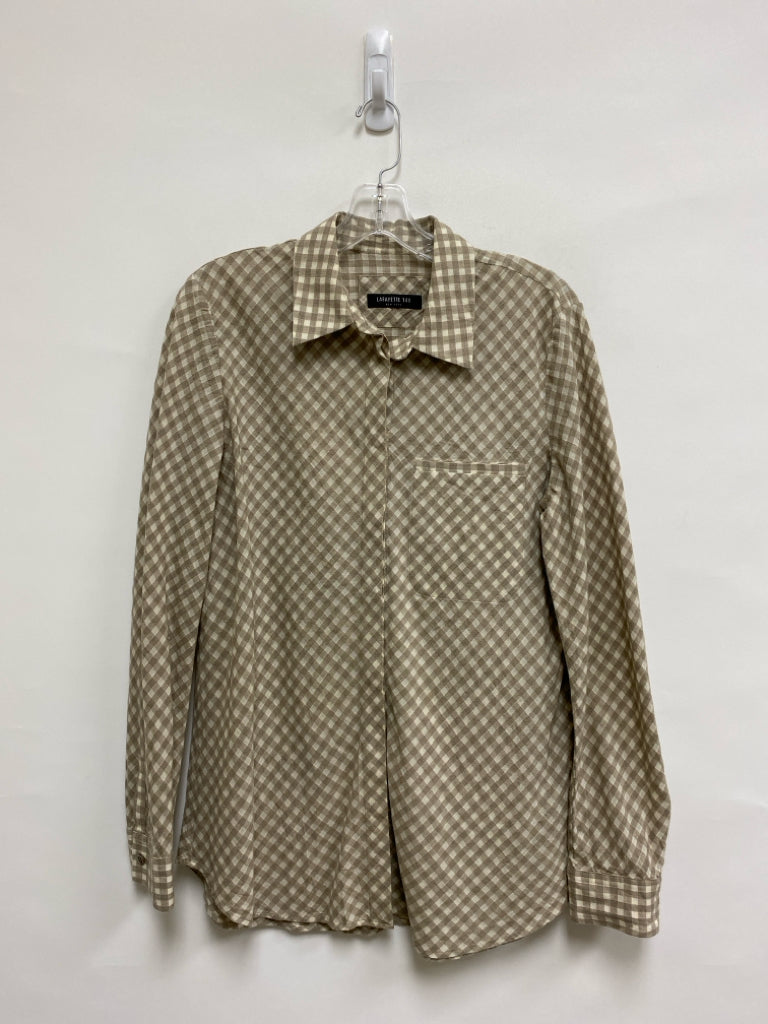 LAFAYETTE 148 Taupe Cream Checkered Ladies Top