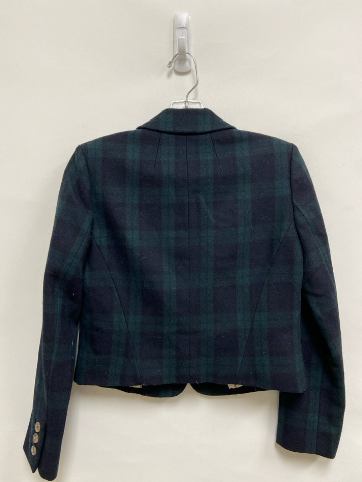 Cartonnier Size 0 Dark Green Dark Navy Plaid Cropped Wool Blend Ladies Jacket