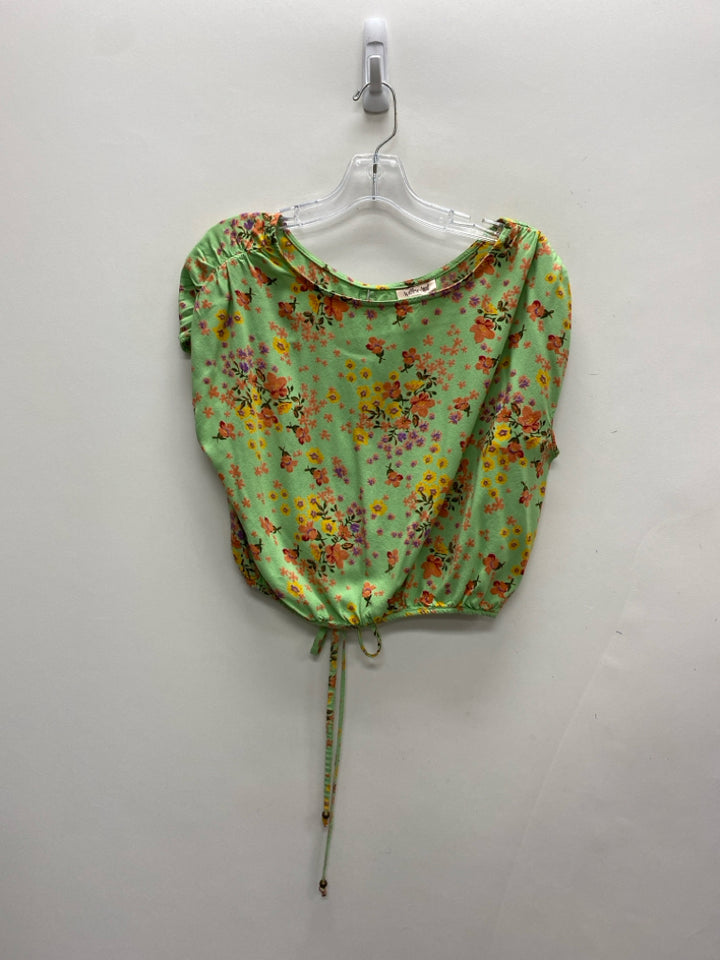 Size M Green Coral/Yellow Flowers Cropped Ladies Top