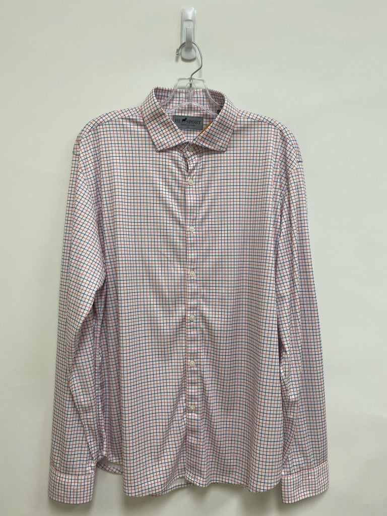 NWT Horn Legend Size L White Red/Navy Squares Button Up Men&