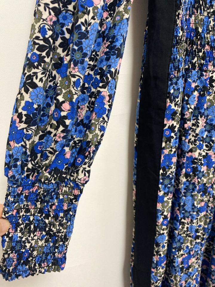 Size 12 Blue/Cream Olive/Black Flowers Maxi Ladies Dress