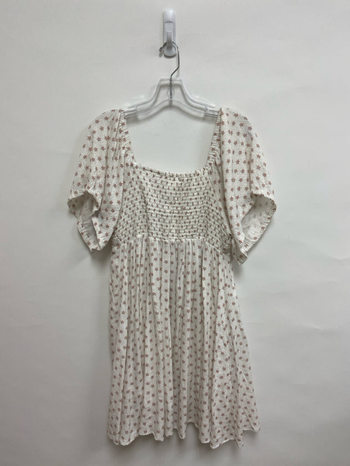 Size M White Dusty Rose Flowers Puff Sleeve Ladies Dress