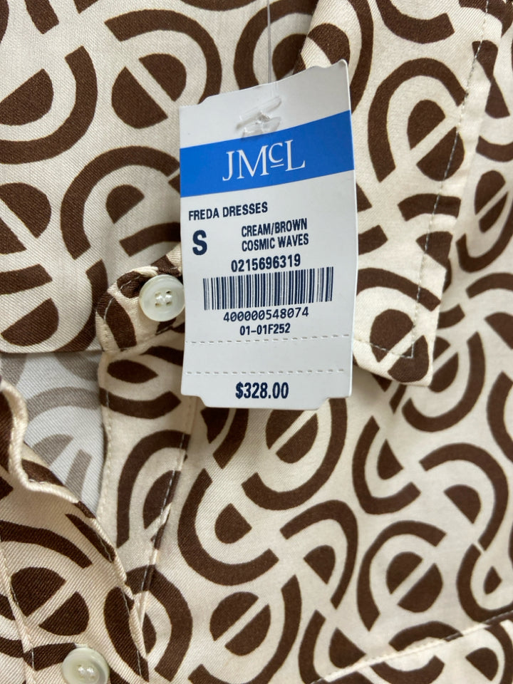 NWT J McLaughlin Size S Beige Brown Abstract Button Up Ladies Dress