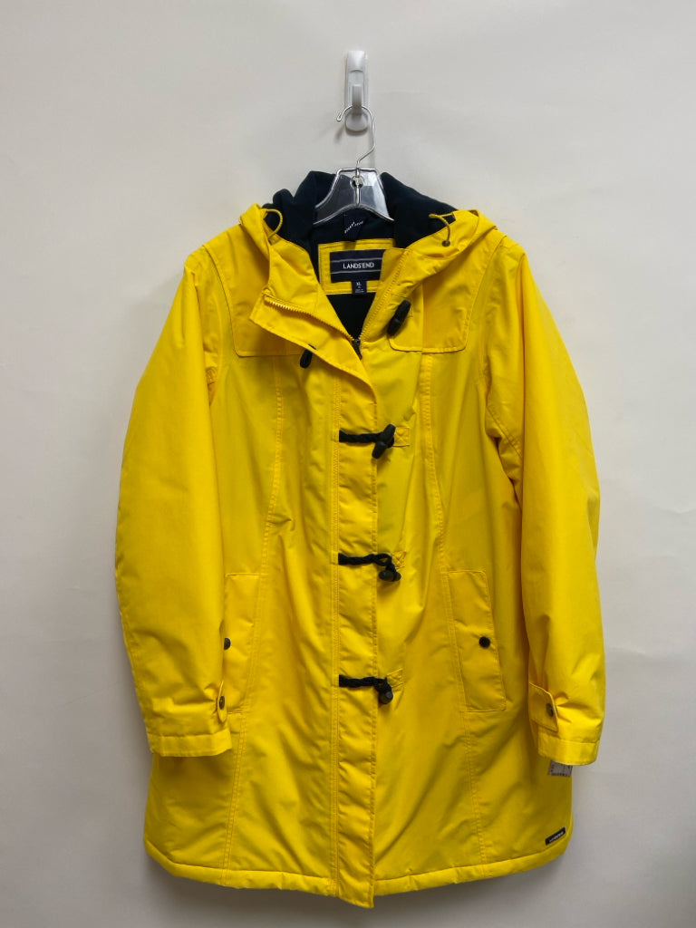 Lands End Size 18 Yellow Hooded Button Up Plus Size Jacket