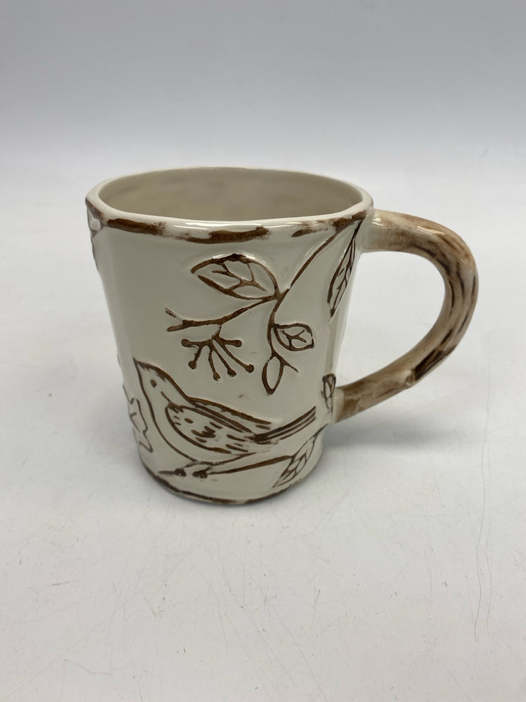 Cream/Brown Leaves Ceramic Coffee Mug