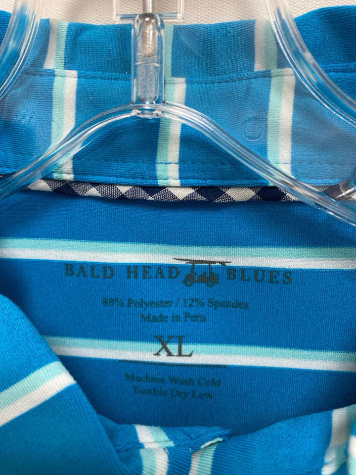 Bald Head Blues Size XL Turquoise Aqua/White Striped Polo Men&