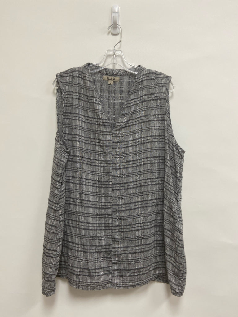 Flax Size L Gray Black/White Plaid Sleeveless Linen Ladies Top