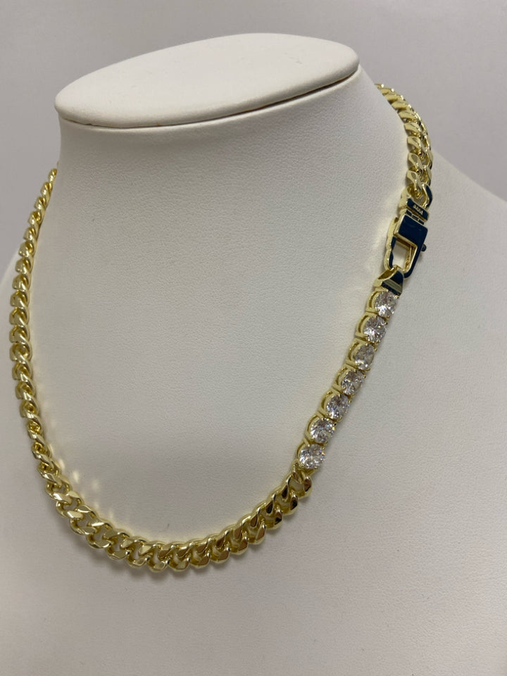 Gold Color Clear Jeweled Necklace