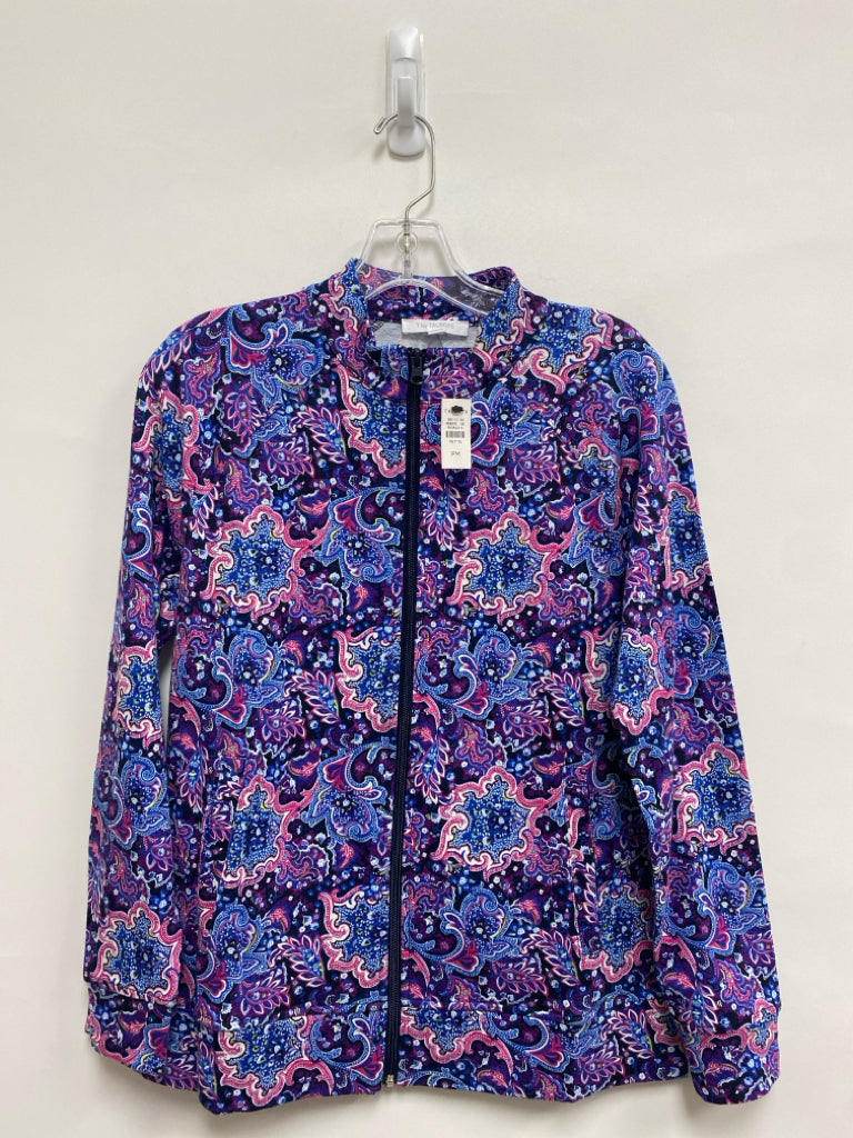 NWT Talbots Size MP Pink/Blue Purple/White Acanthus Zip Down Petite Jacket