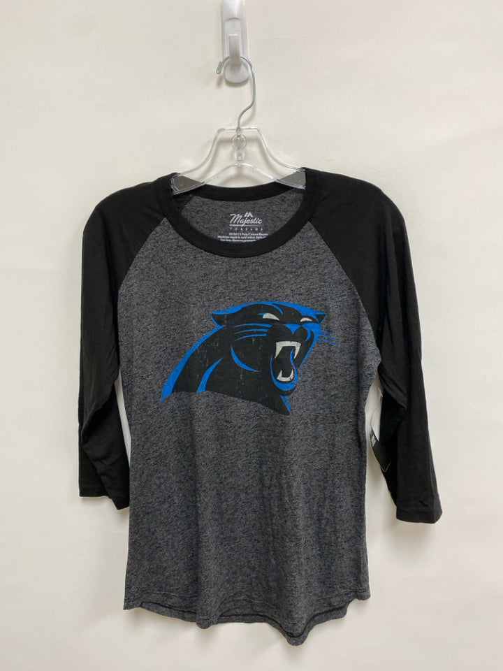 NWT Majestic Size M Black Charcoal/Blue Carolina Panthers Ladies Top