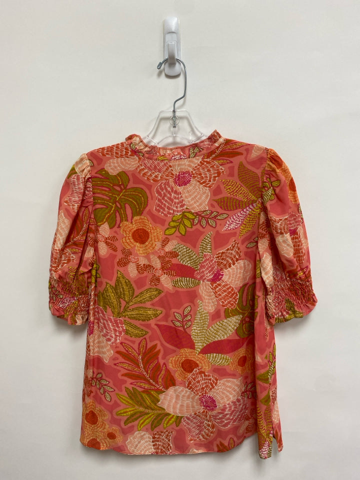 Spartina 449 Size XS Coral/Cream Pink/Green Floral V Neck Ladies Top