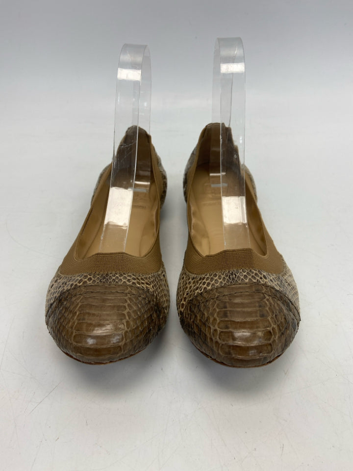 Tory Burch  Size 7.5 Brown Tan Snakeprint Flats