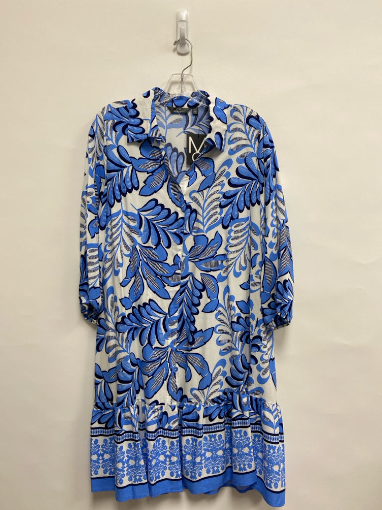 NWT Size L White Navy/Blue Twig Button Up Ladies Dress