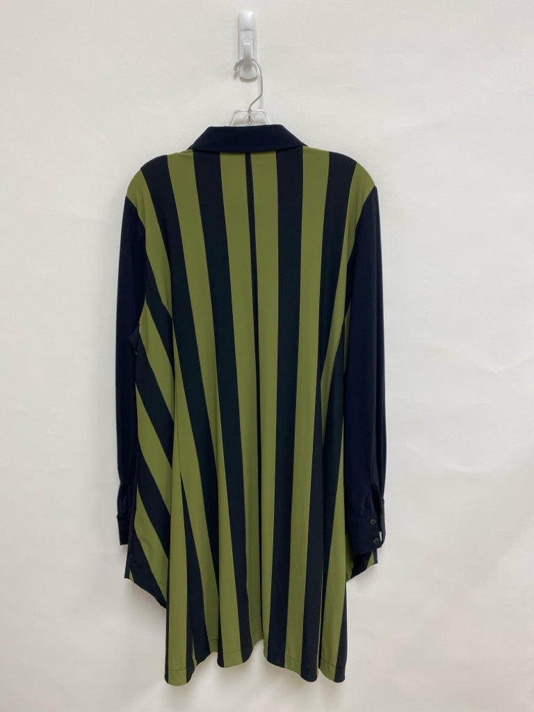 ALEMBIKA Size 16 Black Olive Green Striped Tunic Plus Size Dress