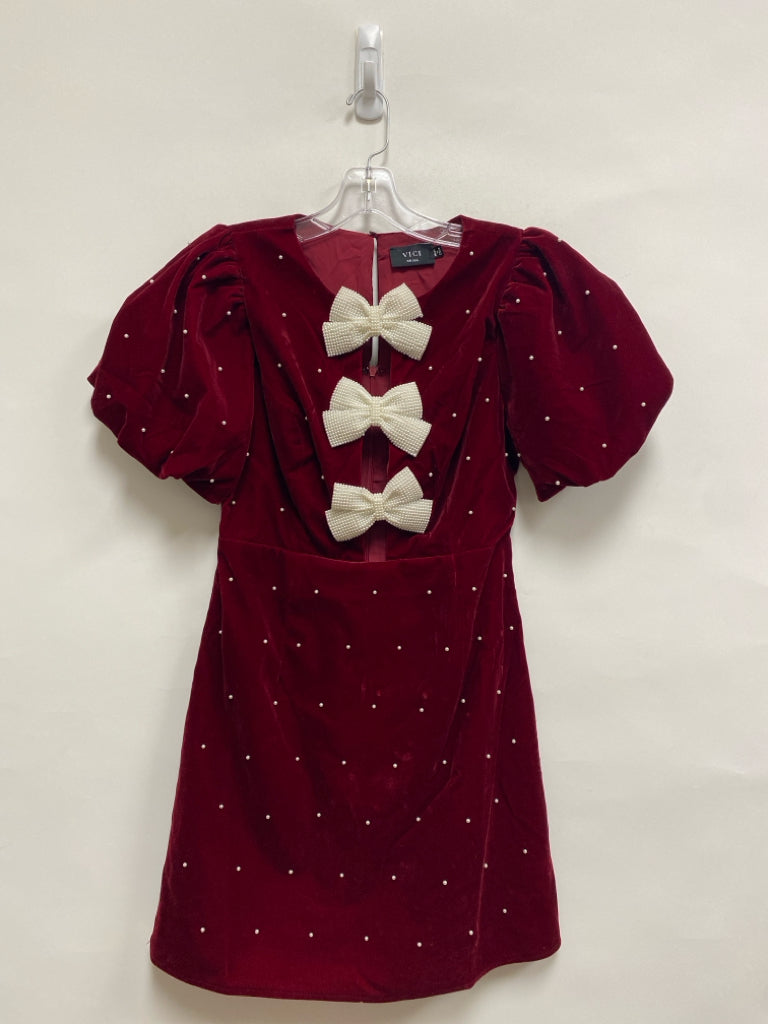 VICI Size S Burgundy Pearls Puff Sleeve Velour Ladies Dress