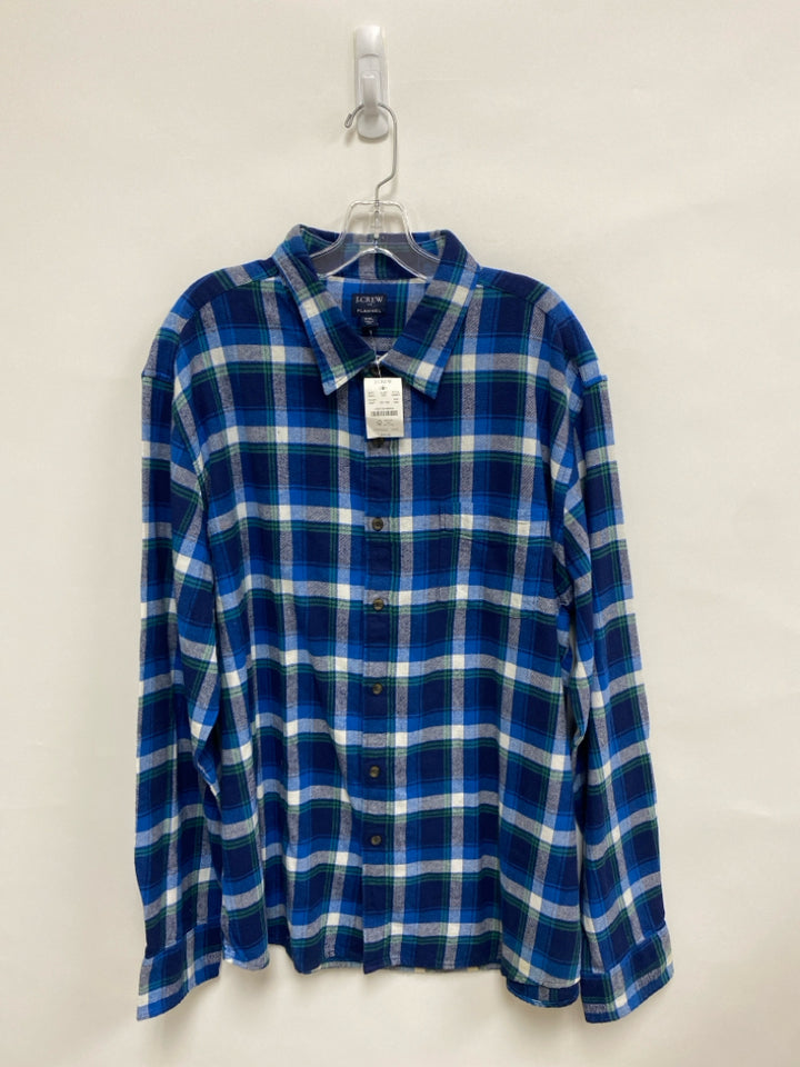 NWT J Crew Size XXL Blue White/Green Plaid Button Up Men&