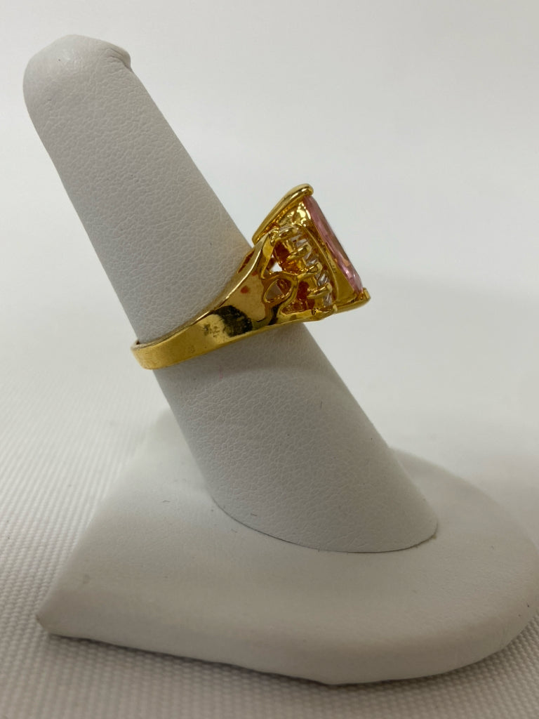 Gold Color Pink Jeweled Ring