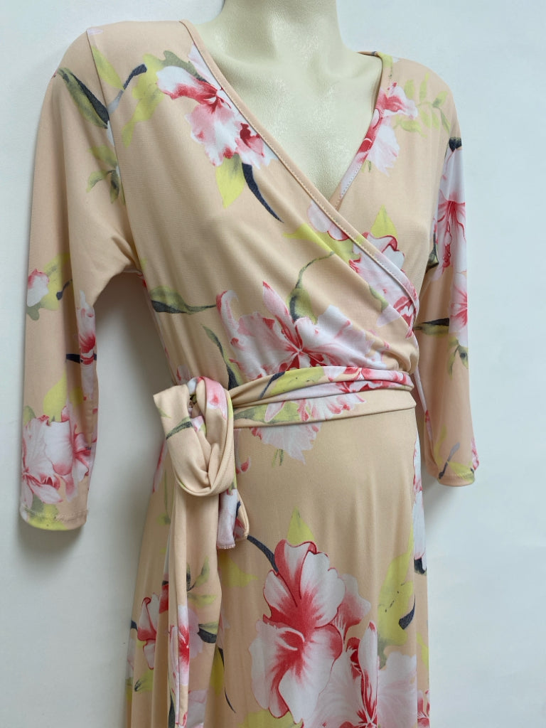 PINK BLUSH Size S Peach White/Coral Flowers Maxi Maternity Dress