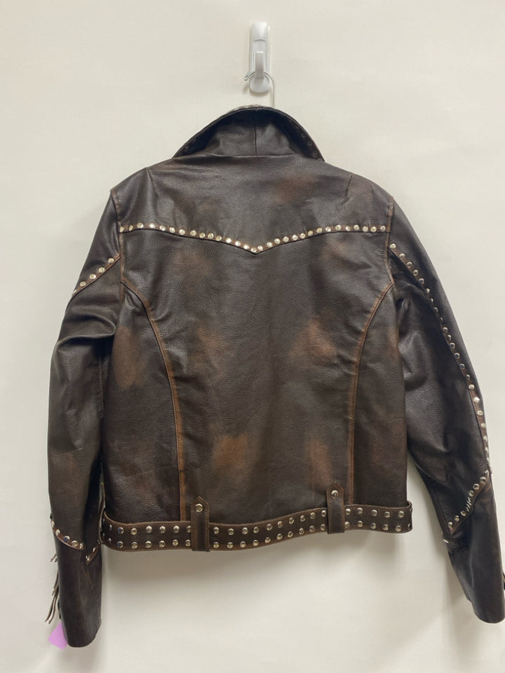 NWT Size M Brown Studded Leather Ladies Jacket