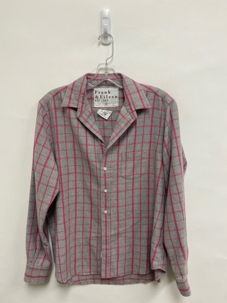Frank &amp; Eileen Size S Gray Pink Windowpane Ladies Top