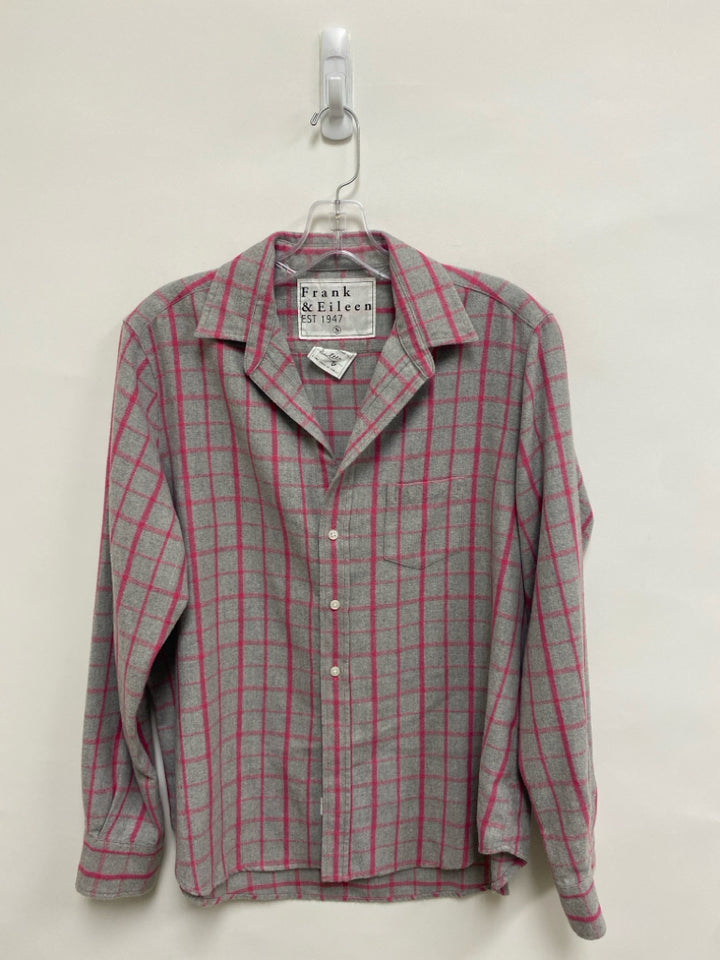 Frank &amp; Eileen Size S Gray Pink Windowpane Ladies Top