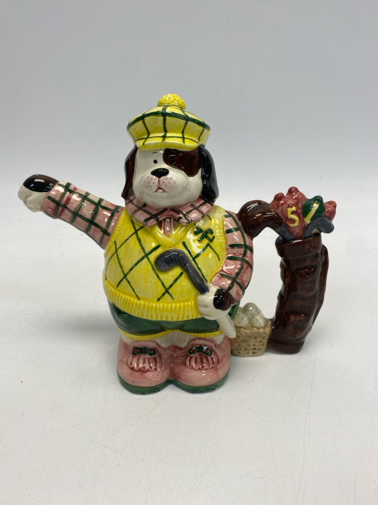 Yellow Pink/Brown Golf Ceramic Tea Pot
