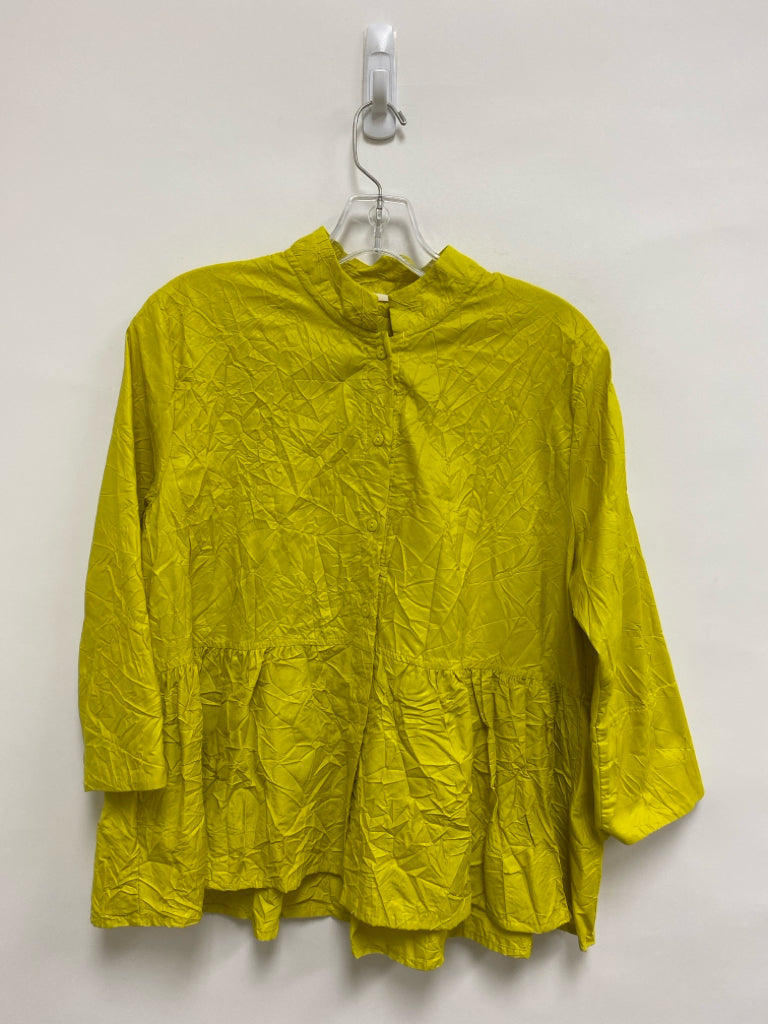 Gershon Bram Size L Yellow Crinkle 3/4 Sleeve Ladies Top