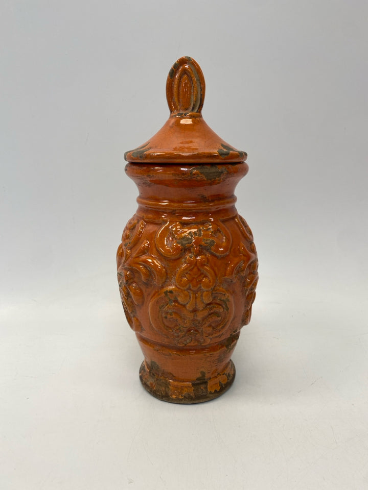 Orange Brown Distressed Jar