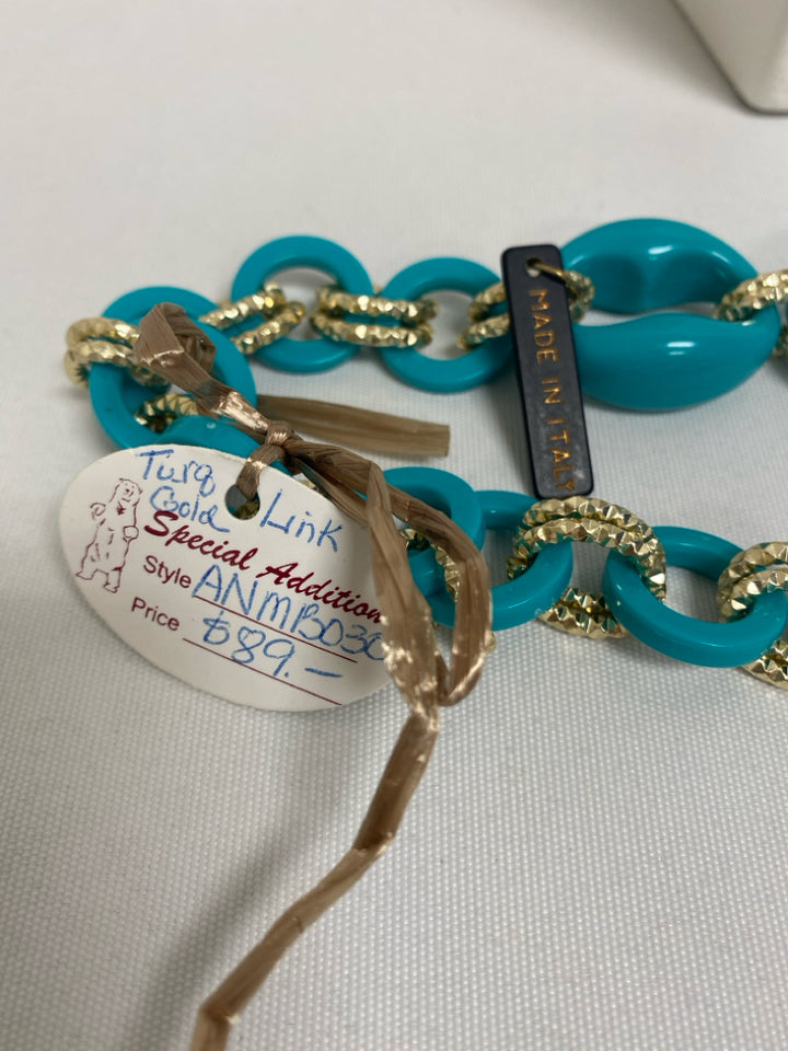 NWT Gold Color Turquoise Shapes Necklace